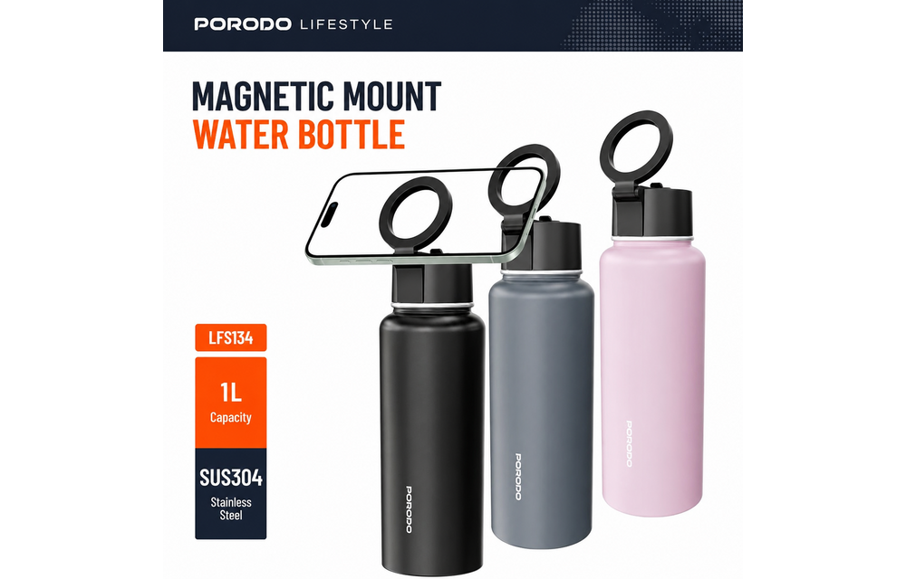 Porodo Lifestyle Magnetic Mount Water Bottle 32oz/1L - Pink