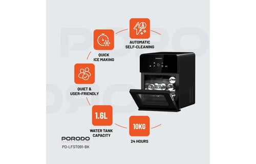 Porodo Lifestyle Sphere-Shaped 260W Dual Sphere Ice Maker 10L with LCD Touch Display - Black