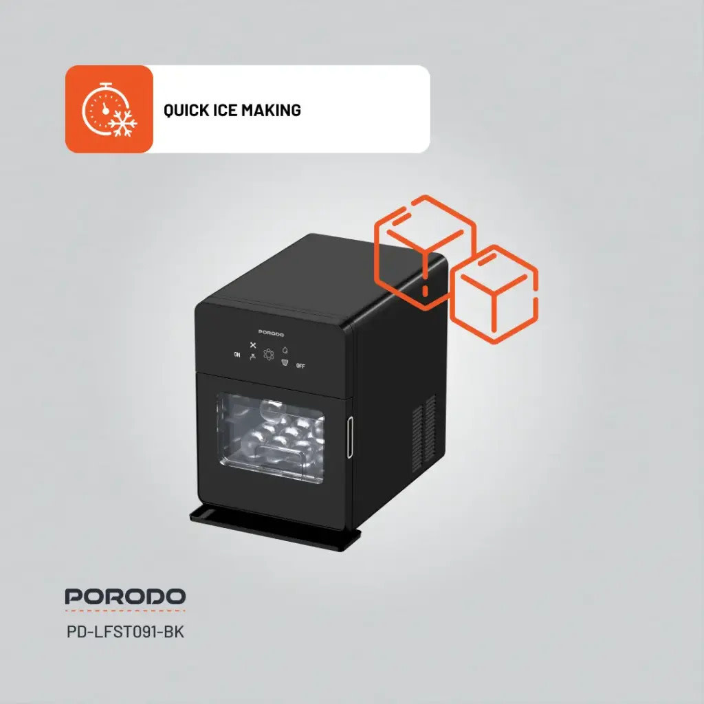 Porodo Lifestyle Sphere-Shaped 260W Dual Sphere Ice Maker 10L with LCD Touch Display - Black