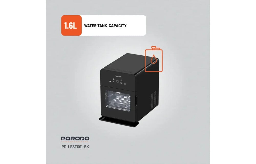 Porodo Lifestyle Sphere-Shaped 260W Dual Sphere Ice Maker 10L with LCD Touch Display - Black