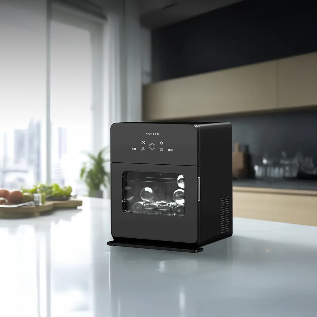 Porodo Lifestyle Sphere-Shaped 260W Dual Sphere Ice Maker 10L with LCD Touch Display - Black