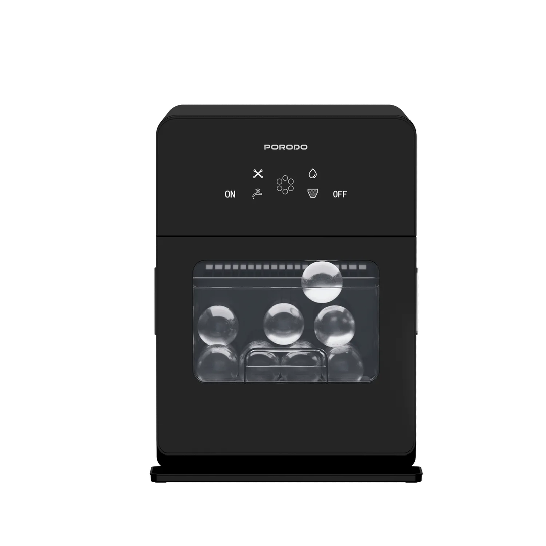 Porodo Lifestyle Sphere-Shaped 260W Dual Sphere Ice Maker 10L with LCD Touch Display - Black