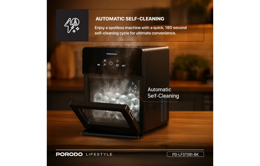 Porodo Lifestyle Sphere-Shaped 260W Dual Sphere Ice Maker 10L with LCD Touch Display - Black