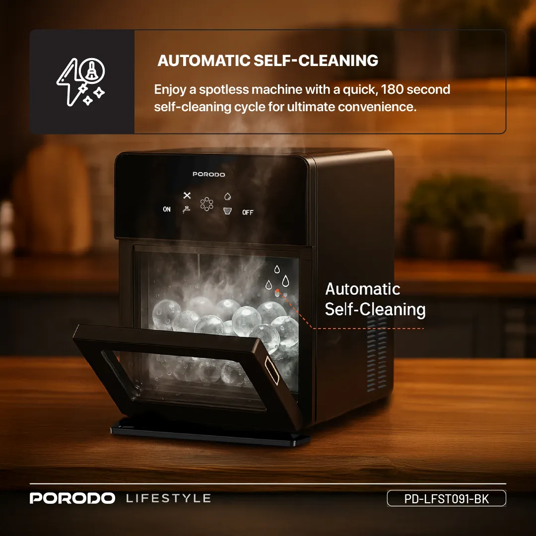 Porodo Lifestyle Sphere-Shaped 260W Dual Sphere Ice Maker 10L with LCD Touch Display - Black