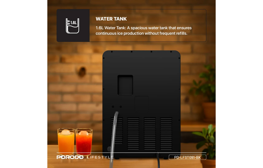 Porodo Lifestyle Sphere-Shaped 260W Dual Sphere Ice Maker 10L with LCD Touch Display - Black