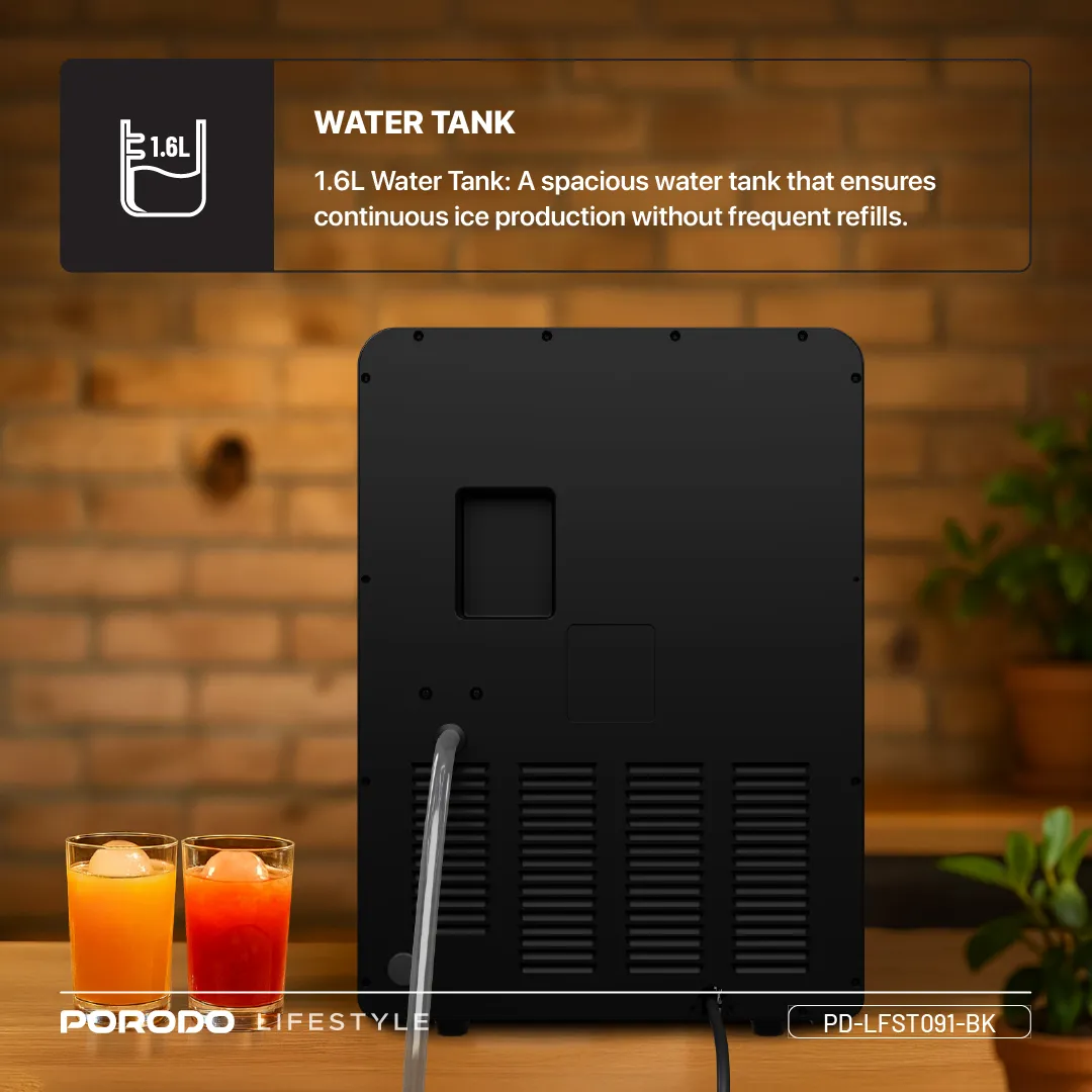 Porodo Lifestyle Sphere-Shaped 260W Dual Sphere Ice Maker 10L with LCD Touch Display - Black
