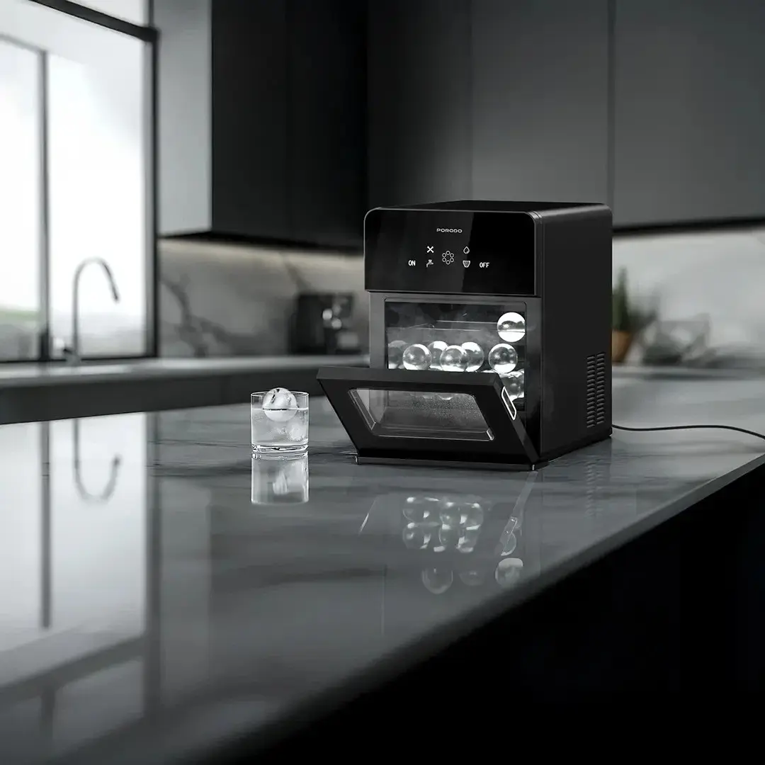 Porodo Lifestyle Sphere-Shaped 260W Dual Sphere Ice Maker 10L with LCD Touch Display - Black