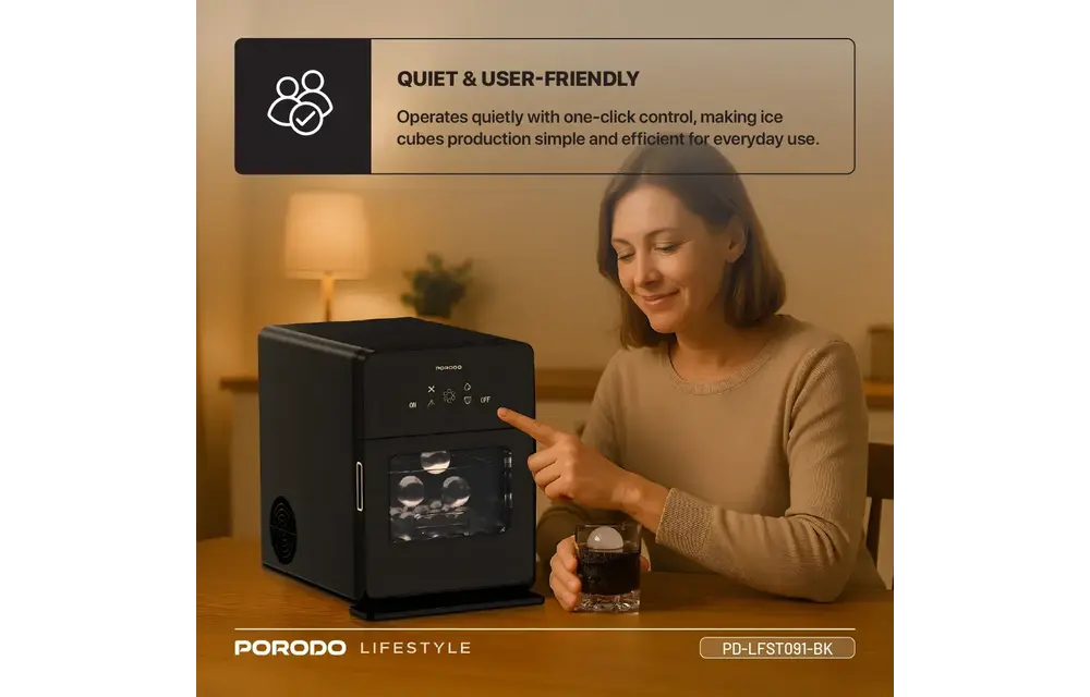 Porodo Lifestyle Sphere-Shaped 260W Dual Sphere Ice Maker 10L with LCD Touch Display - Black