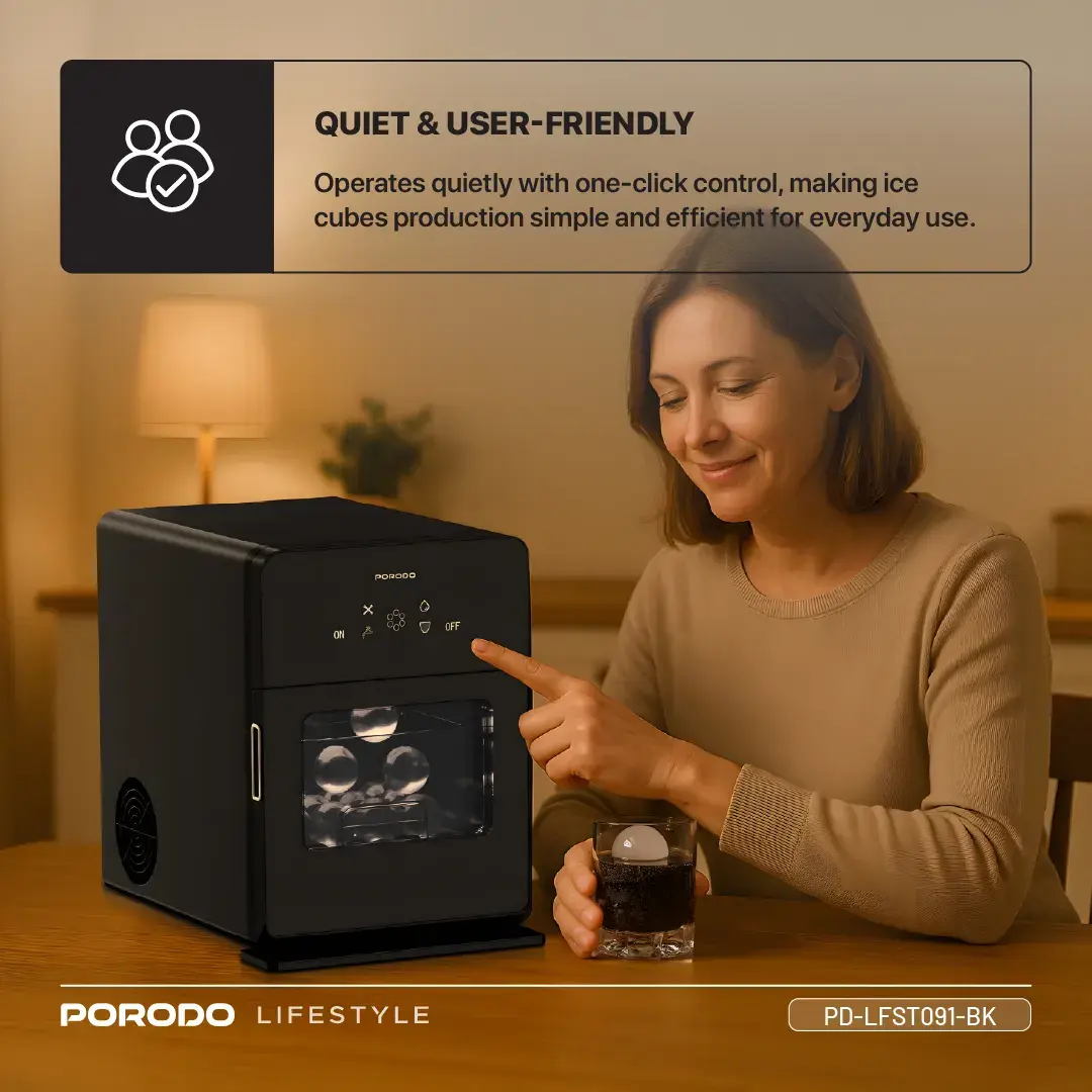 Porodo Lifestyle Sphere-Shaped 260W Dual Sphere Ice Maker 10L with LCD Touch Display - Black