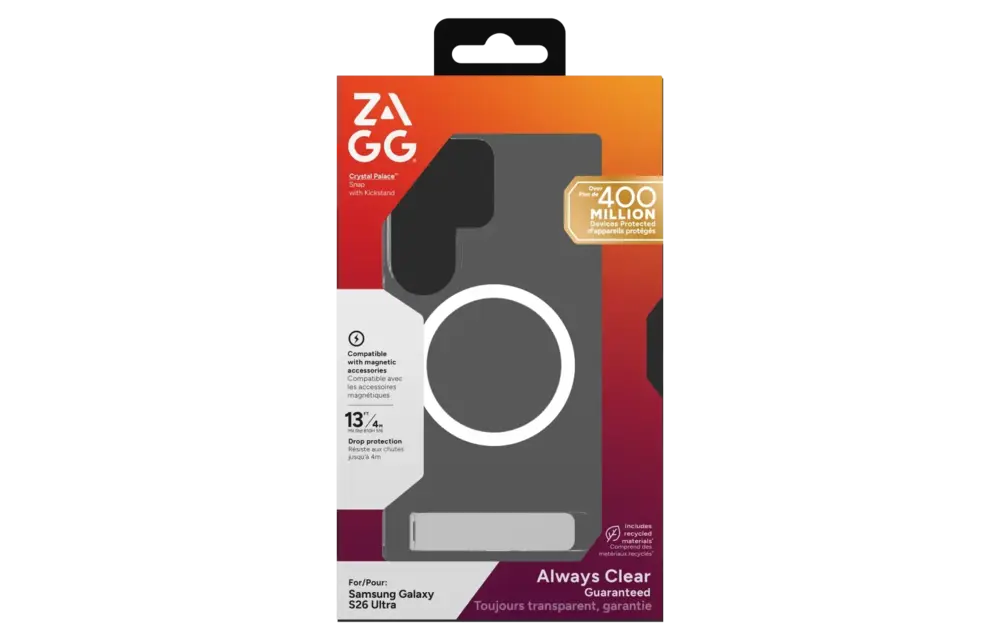 ZAGG Crystal Palace Snap Case with Kickstand for Samsung Galaxy S26 Ultra - Clear