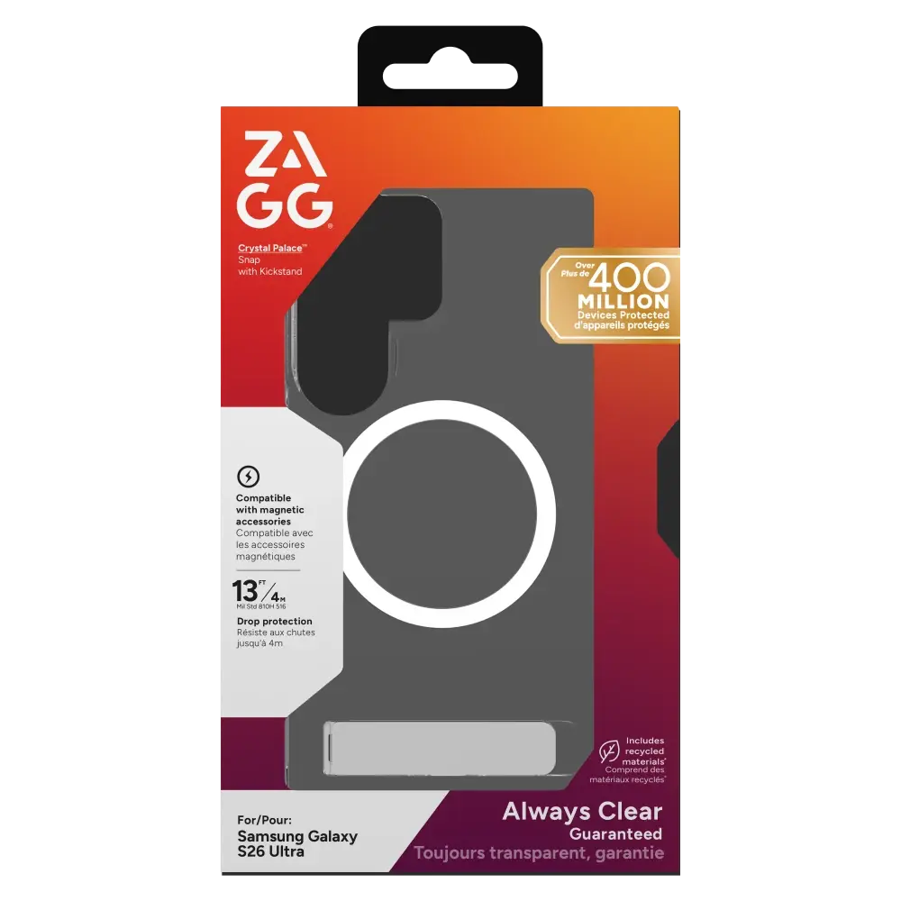 ZAGG Crystal Palace Snap Case with Kickstand for Samsung Galaxy S26 Ultra - Clear