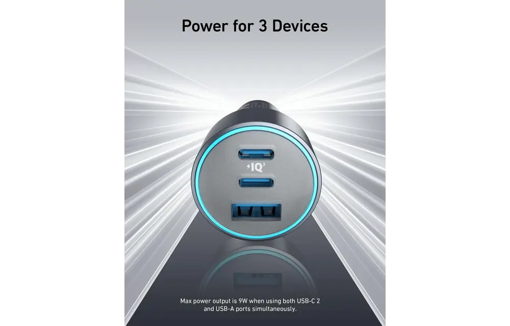 Anker 67W Powerful Triple-Port Car Charger With 3 Ports - Black