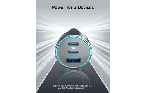 Anker 67W Powerful Triple-Port Car Charger With 3 Ports - Black