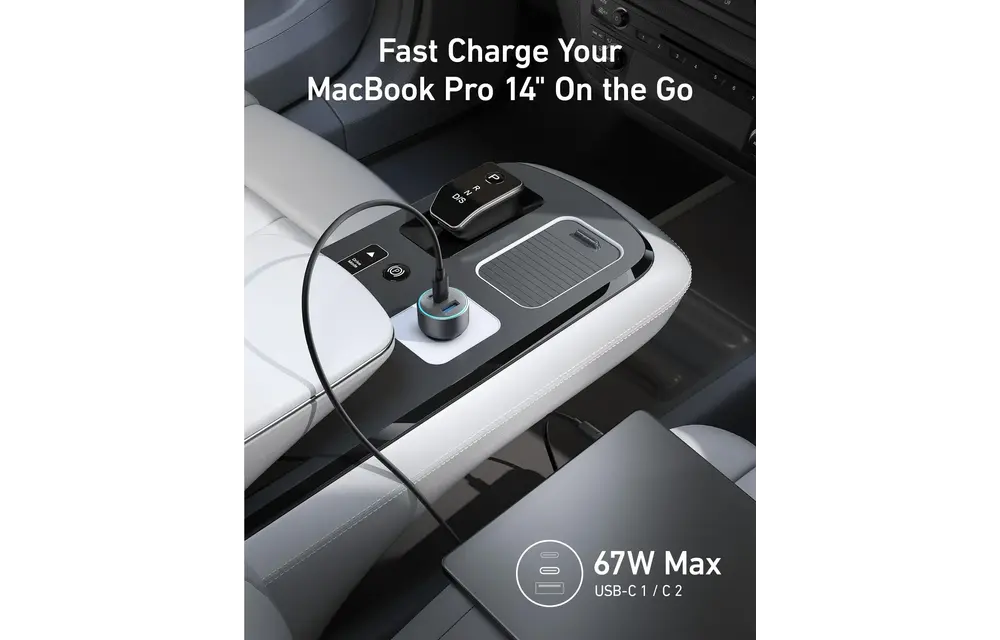 Anker 335 Powerful Triple-Output Car Charger 1x USB and 2x USB-C Ports 67W - Black