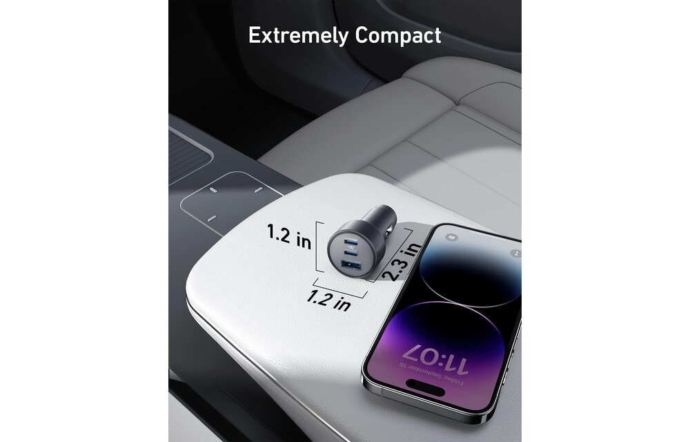 Anker 335 Powerful Triple-Output Car Charger 1x USB and 2x USB-C Ports 67W - Black
