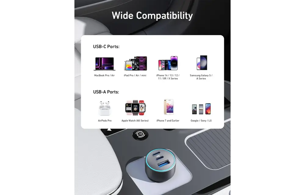 Anker 335 Powerful Triple-Output Car Charger 1x USB and 2x USB-C Ports 67W - Black