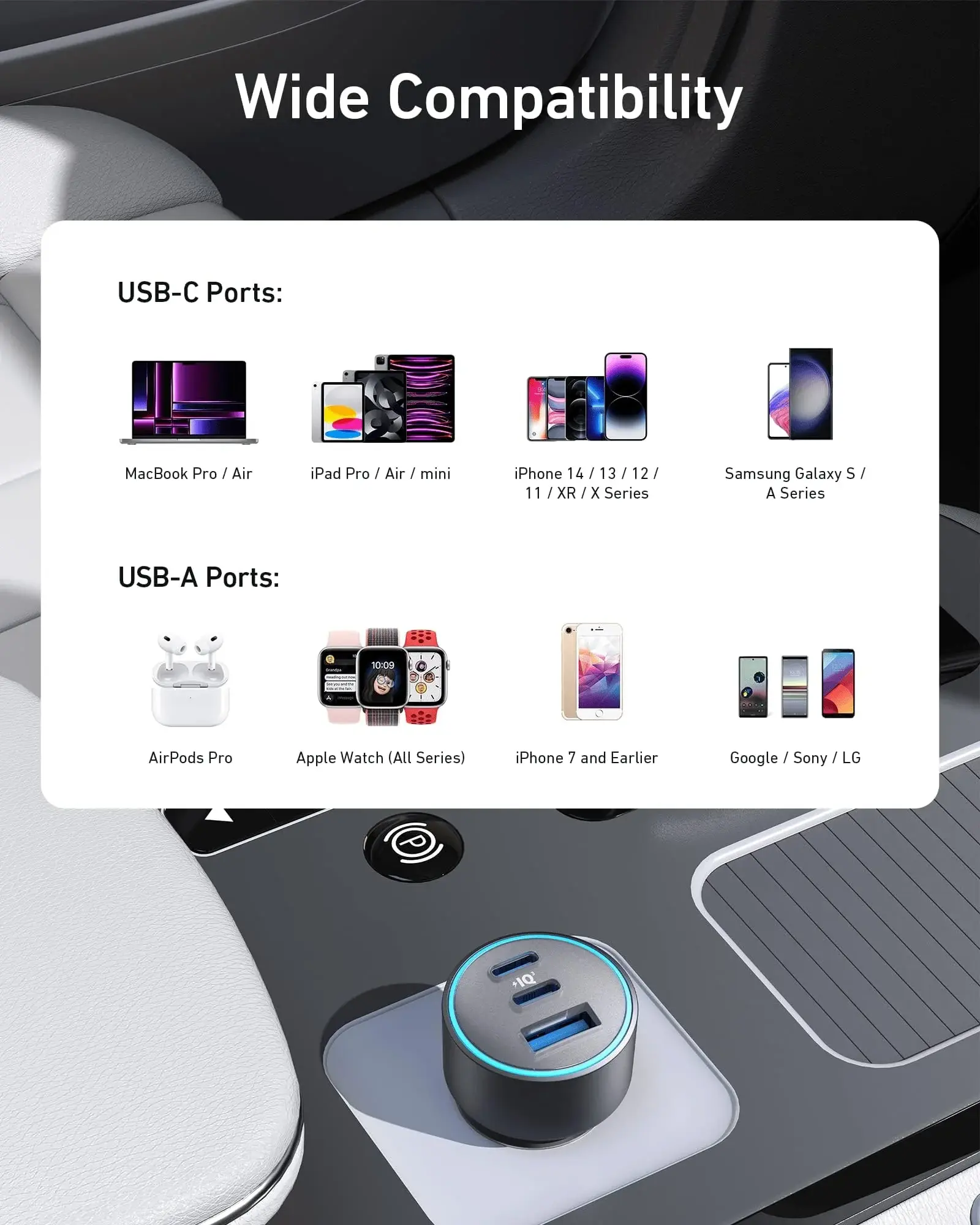 Anker 67W Powerful Triple-Port Car Charger With 3 Ports - Black