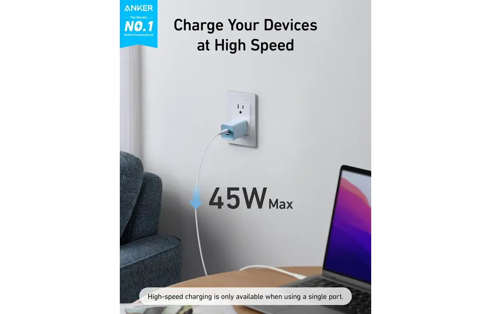 Anker 523 Compact 2 Device Charger Nano 3, 47W USB C - Black