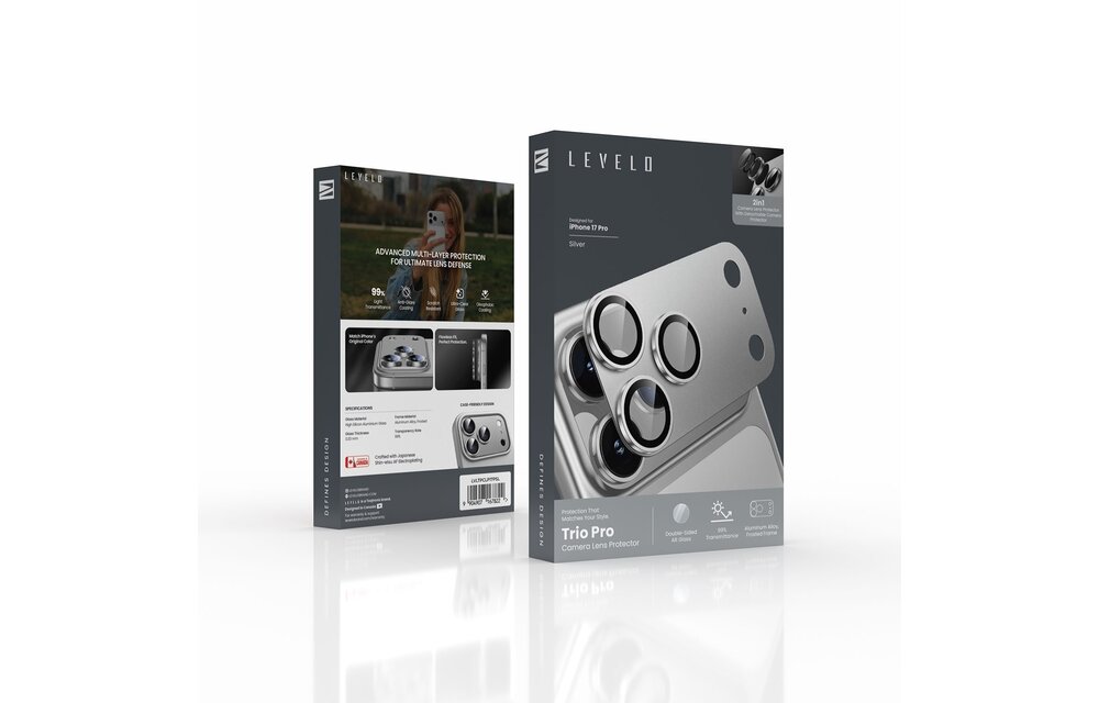 Levelo Trio Pro 2 in 1 Detachable Camera Lens Protector for iPhone 17 Pro - Silver