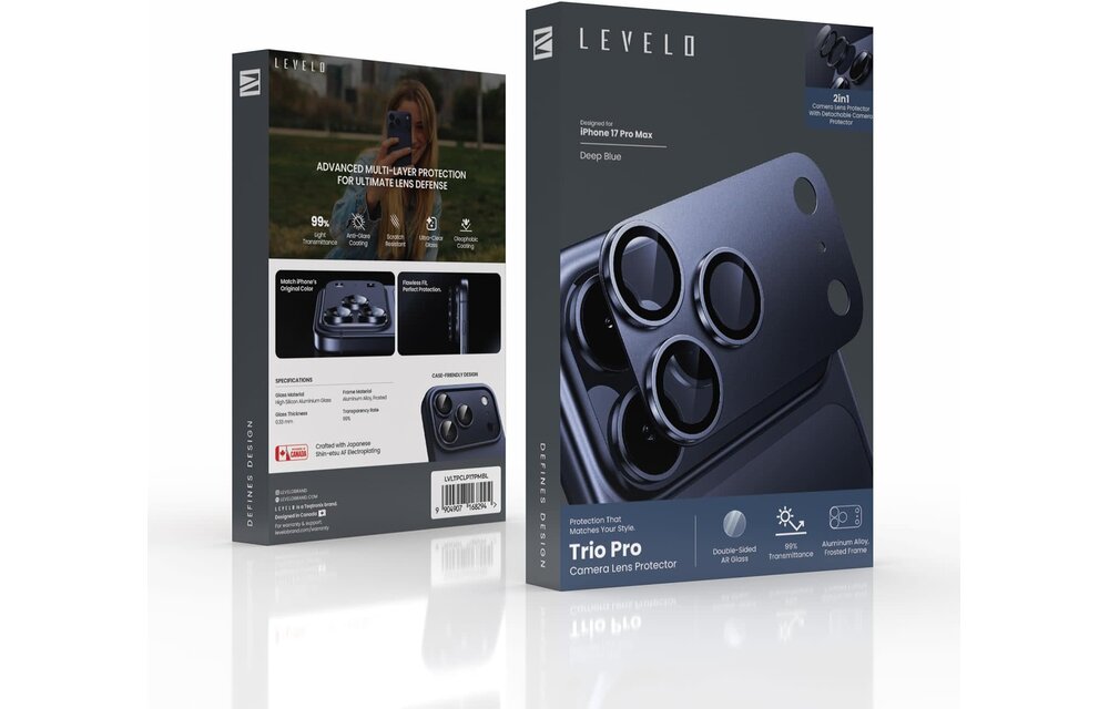 Levelo Trio Pro 2 in 1 Detachable Camera Lens Protector for iPhone 17 Pro - Dark Blue