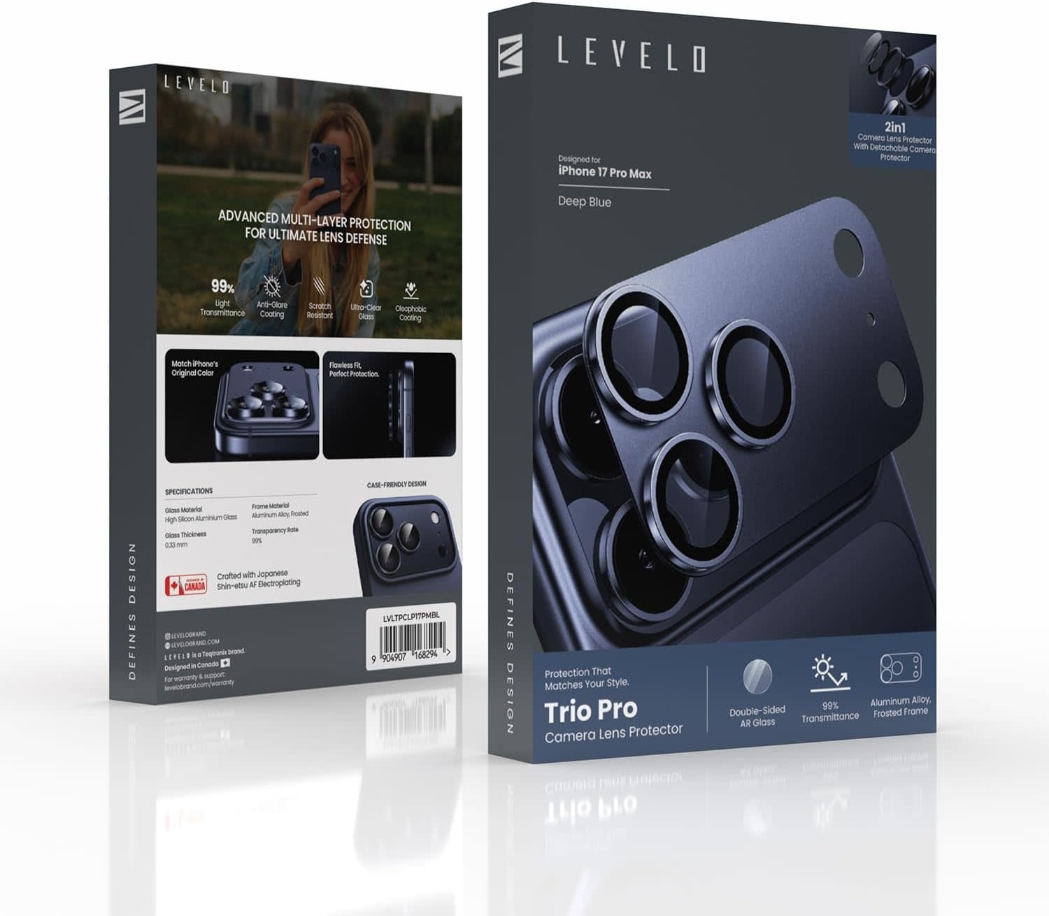 Levelo Trio Pro 2 in 1 Detachable Camera Lens Protector for iPhone 17 Pro - Dark Blue
