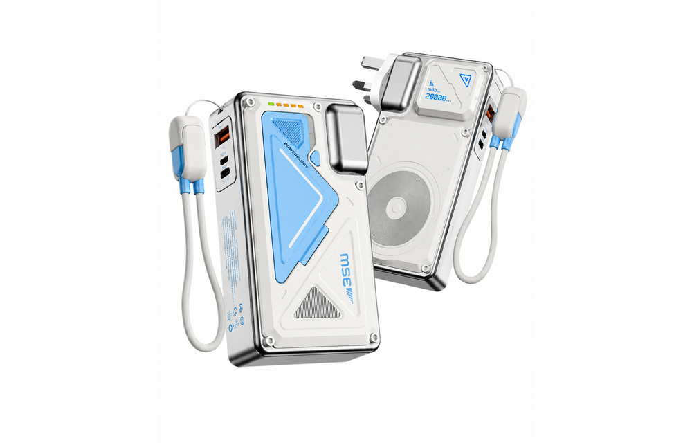 Powerology 35W PD Wall Charger Plus MagSafe Power Bank with Lanyard Type-C 20000mAh - White