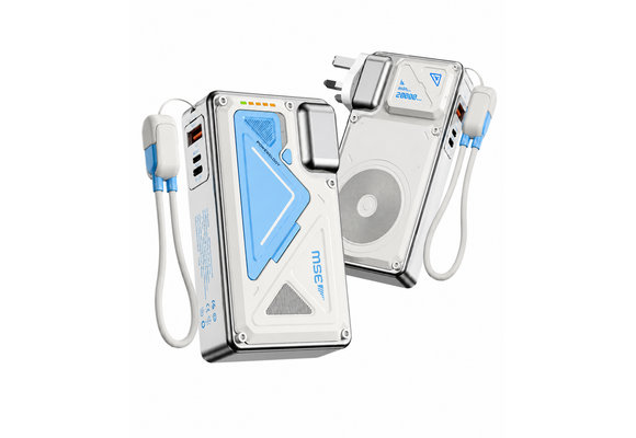 Powerology 35W PD Wall Charger Plus MagSafe Power Bank with Lanyard Type-C 20000mAh - White