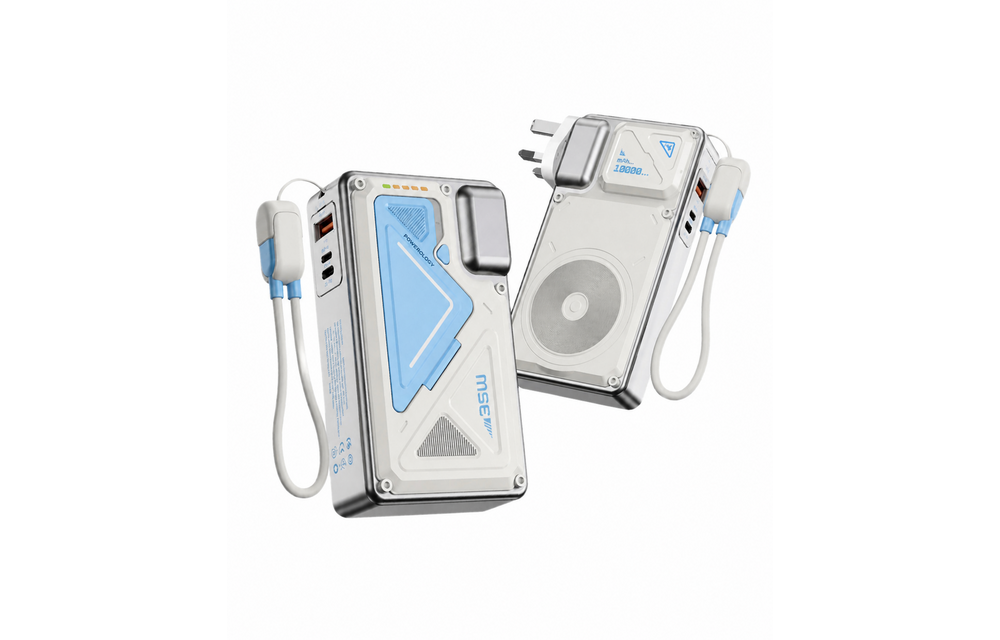 Powerology 35W PD  Wall Charger Plus MagSafe Power Bank with Lanyard Type-C 10000mAh - White