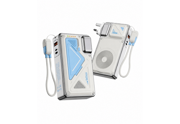 Powerology 35W PD Wall Charger Plus MagSafe Power Bank with Lanyard Type-C 10000mAh - White