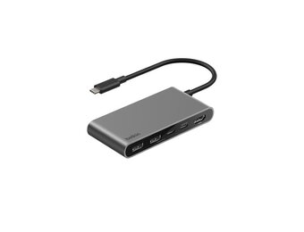 Belkin Connect 5 Port UCB-C Hub With Dual USB-C Ports 4K HDMI 100W - Gray