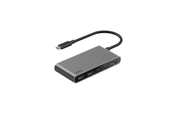Belkin Connect 5 Port UCB-C Hub With Dual USB-C Ports 4K HDMI 100W - Gray