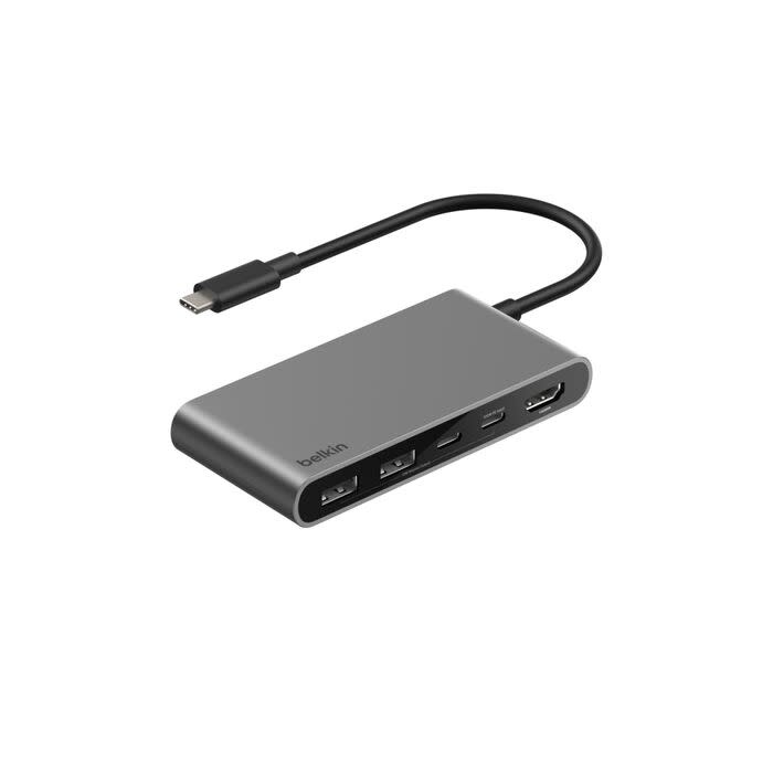 Belkin Connect 5 Port UCB-C Hub With Dual USB-C Ports 4K HDMI 100W - Gray
