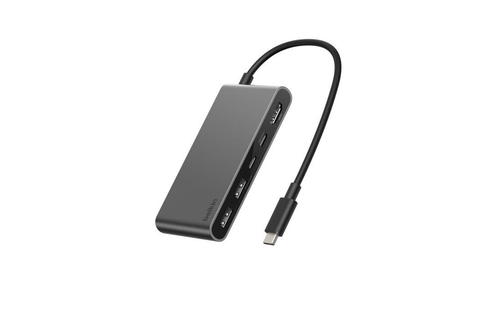 Belkin Connect 5 Port UCB-C Hub With Dual USB-C Ports 4K HDMI 100W - Gray