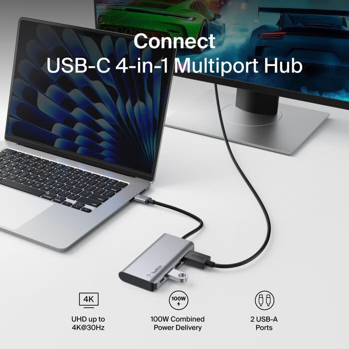 Belkin Connect USB-C 4 in 1 Multiport Adapter 4K HDMI 100W - Space Gray