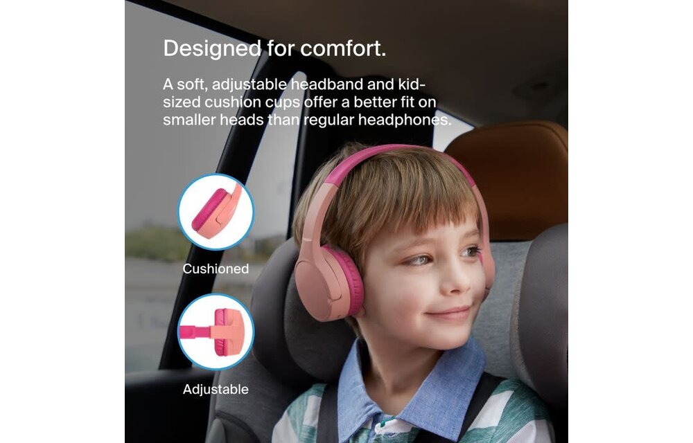 Belkin SoundForm Mini Wireless On-Ear Headphones for Kids  30H Playtime With Safe 85 dB Volume - Pink