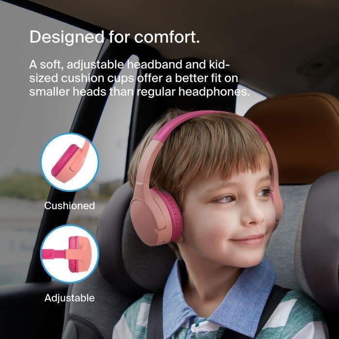 Belkin SoundForm Mini Wireless On-Ear Headphones for Kids  30H Playtime With Safe 85 dB Volume - Pink