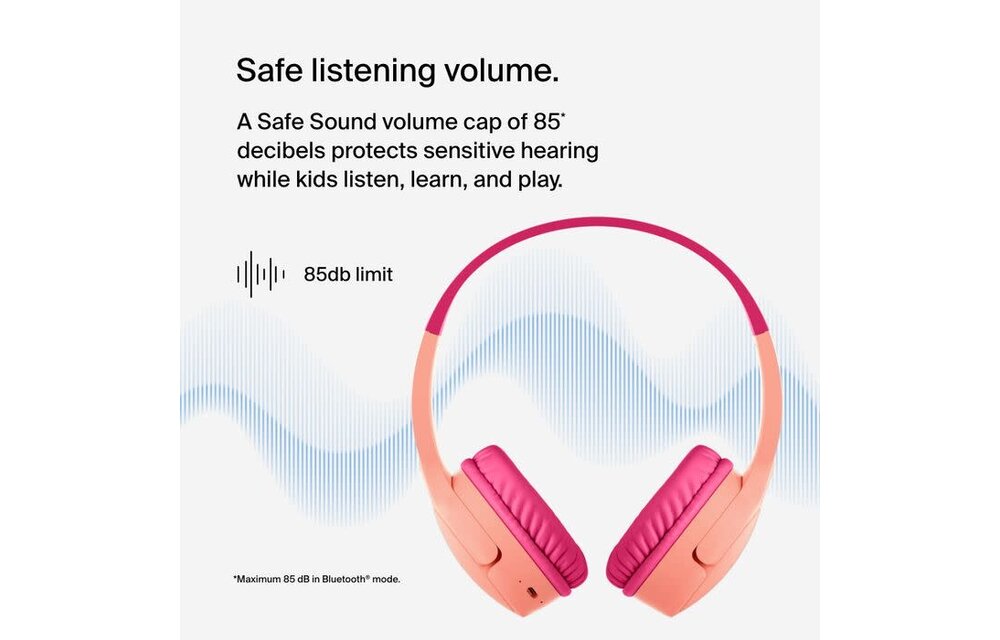 Belkin SoundForm Mini Wireless On-Ear Headphones for Kids  30H Playtime With Safe 85 dB Volume - Pink