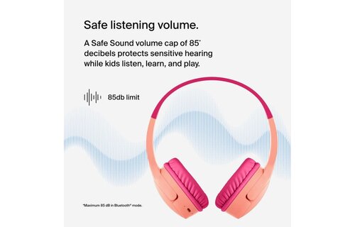 Belkin SoundForm Mini Wireless On-Ear Headphones for Kids  30H Playtime With Safe 85 dB Volume - Pink