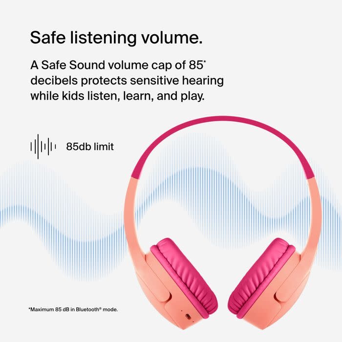Belkin SoundForm Mini Wireless On-Ear Headphones for Kids  30H Playtime With Safe 85 dB Volume - Pink