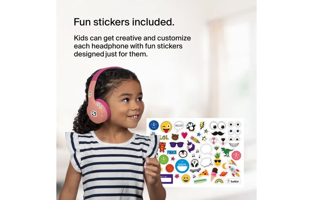 Belkin SoundForm Mini Wireless On-Ear Headphones for Kids  30H Playtime With Safe 85 dB Volume - Pink