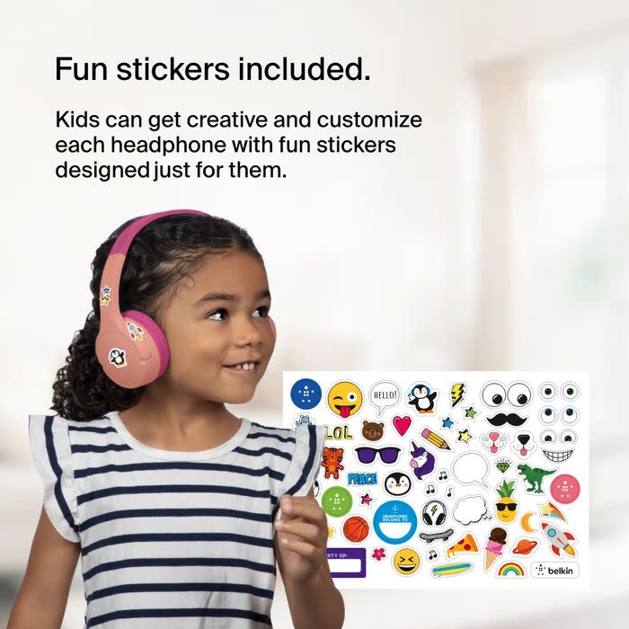 Belkin SoundForm Mini Wireless On-Ear Headphones for Kids  30H Playtime With Safe 85 dB Volume - Pink