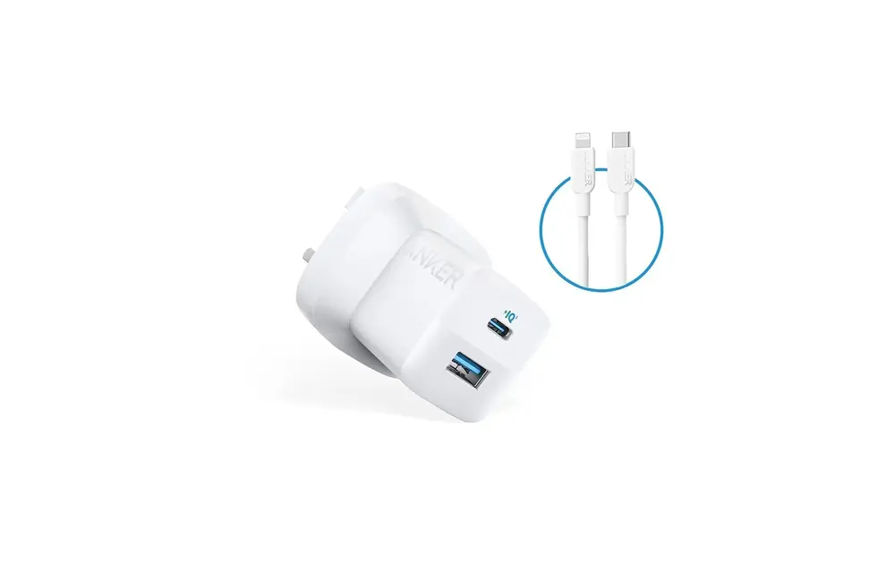 Anker Foldable Charger PD 20W with USB-C To Lightning Cable 3ft and USB-A PowerPort (33W) - White
