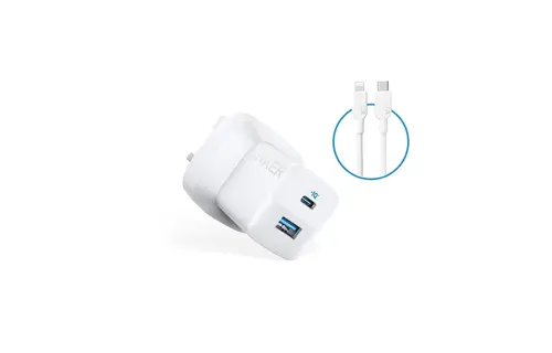 Anker Foldable Charger PD 20W with USB-C To Lightning Cable 3ft and USB-A PowerPort (33W) - White