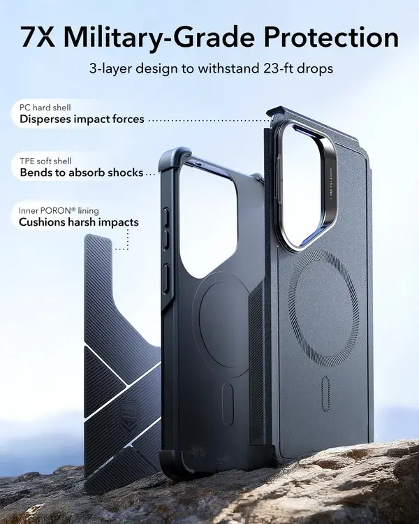 ESR Cyber Tough Magnetic Case With Versatile Stash Stand - Black