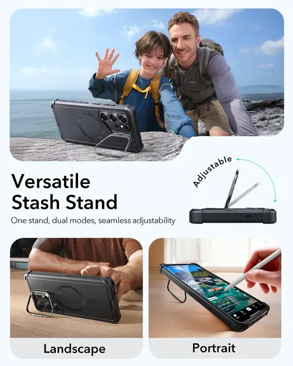 ESR Cyber Tough Magnetic Case With Versatile Stash Stand - Black