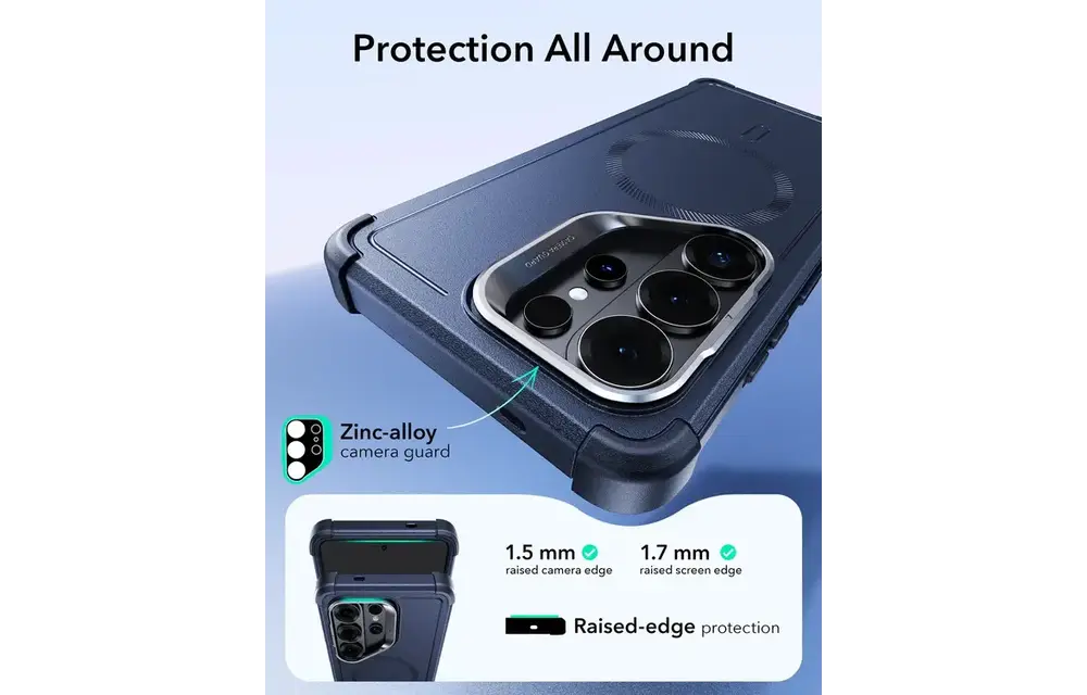 ESR Cyber Tough Magnetic Case With Versatile Stash Stand - Navy Blue