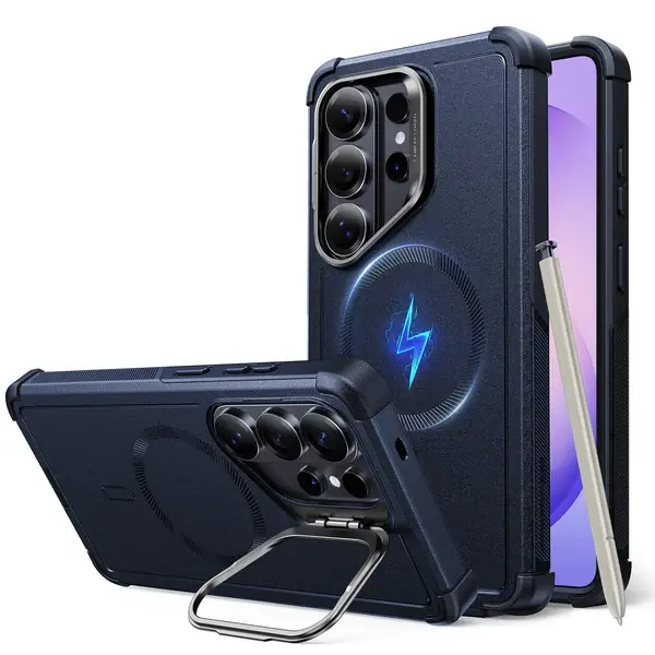 ESR Cyber Tough Magnetic Case With Versatile Stash Stand - Navy Blue