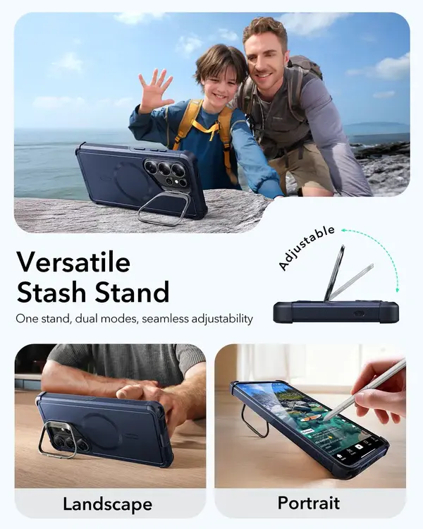 ESR Cyber Tough Magnetic Case With Versatile Stash Stand - Navy Blue
