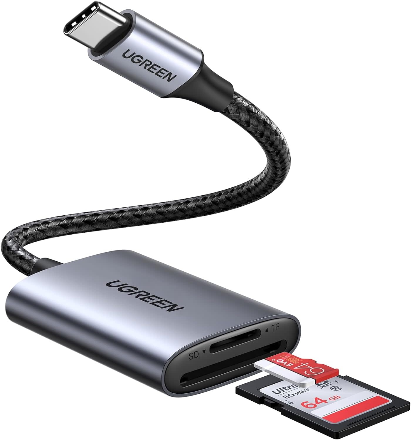 UGREEN 2 in 1 USB-C SD/TF Card Reader With Dual Card Reading - Gray