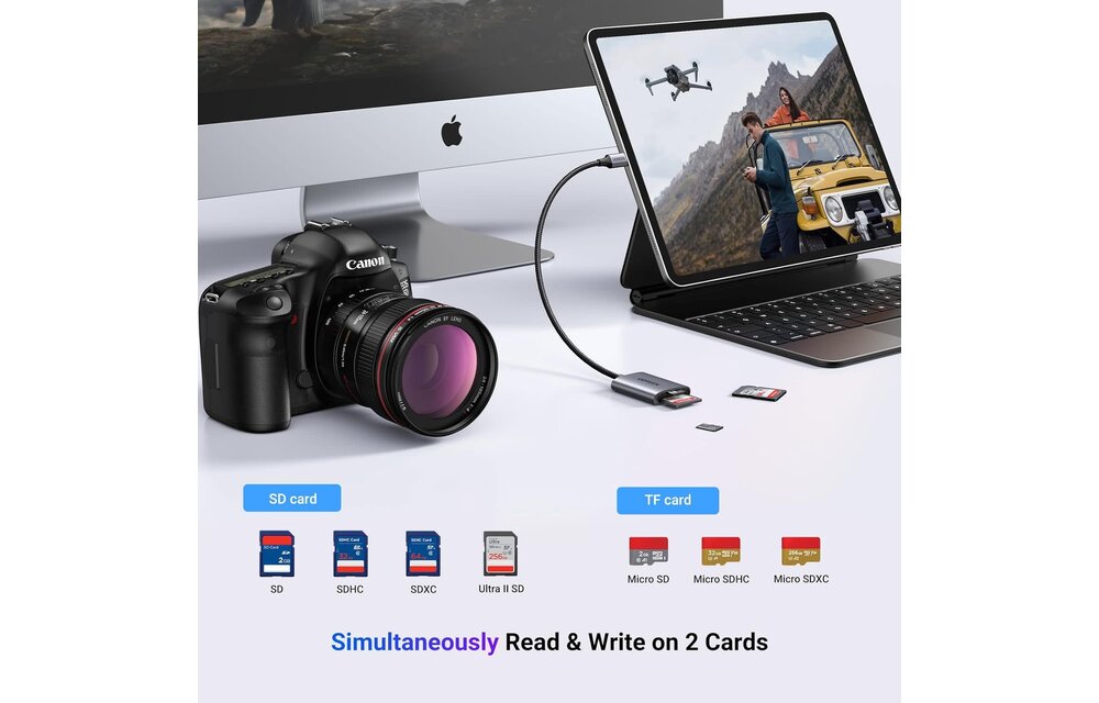 UGREEN 2 in 1 USB-C SD/TF Card Reader With Dual Card Reading - Gray